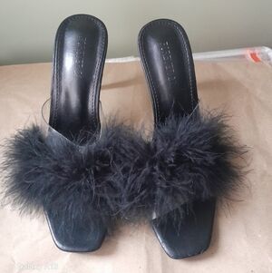 F21 Elegant Black Feathered Women's Heels